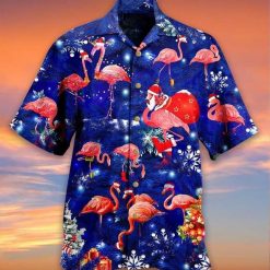 Flamingo Merry Christmas Print Hawaiian Shirt