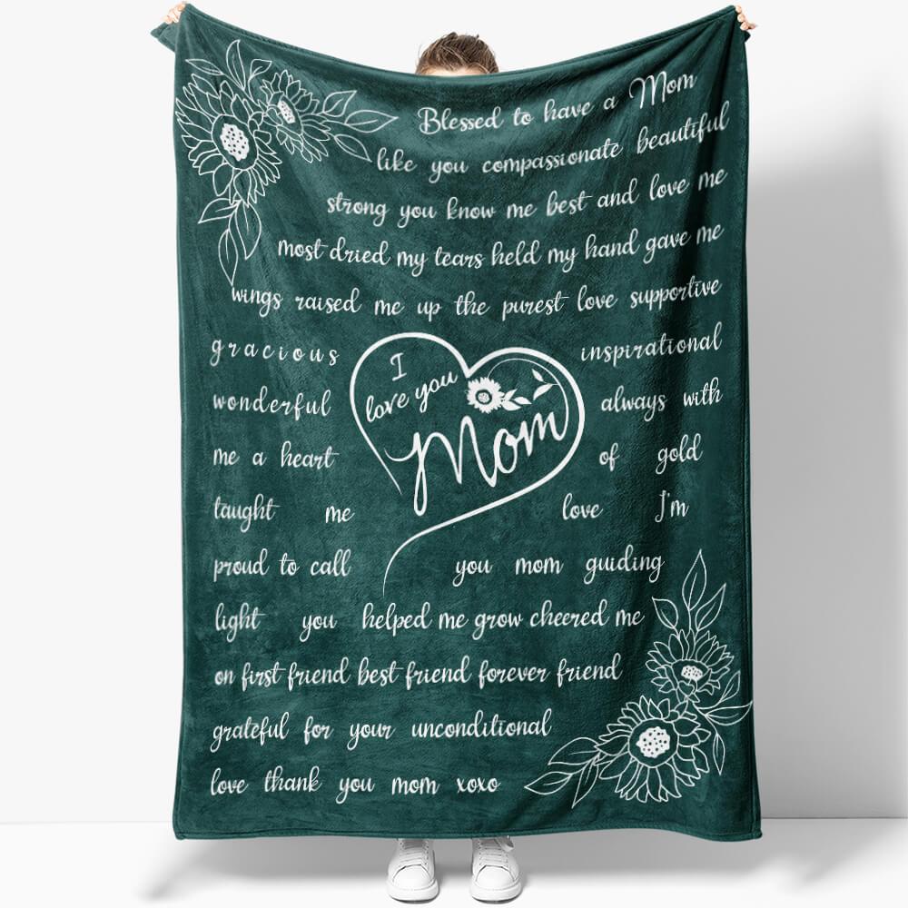 Floral I Love You Mom Personalized Color Personalized Blanket For Mom Birthday