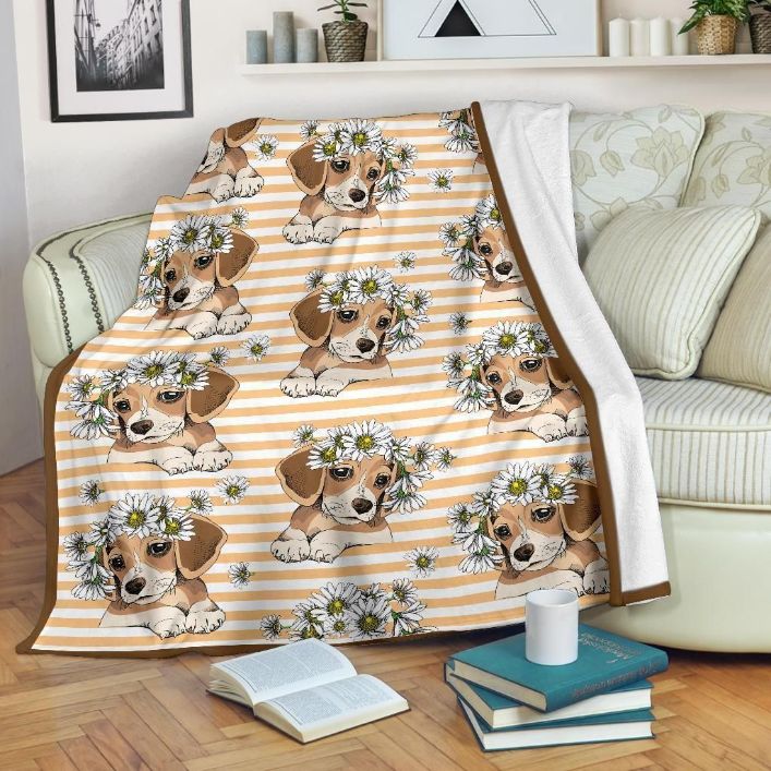 Floral Puppy Beagle Dog Lovers Fleece Blanket Gift For Fan, Premium Comfy Sofa Throw Blanket Gift