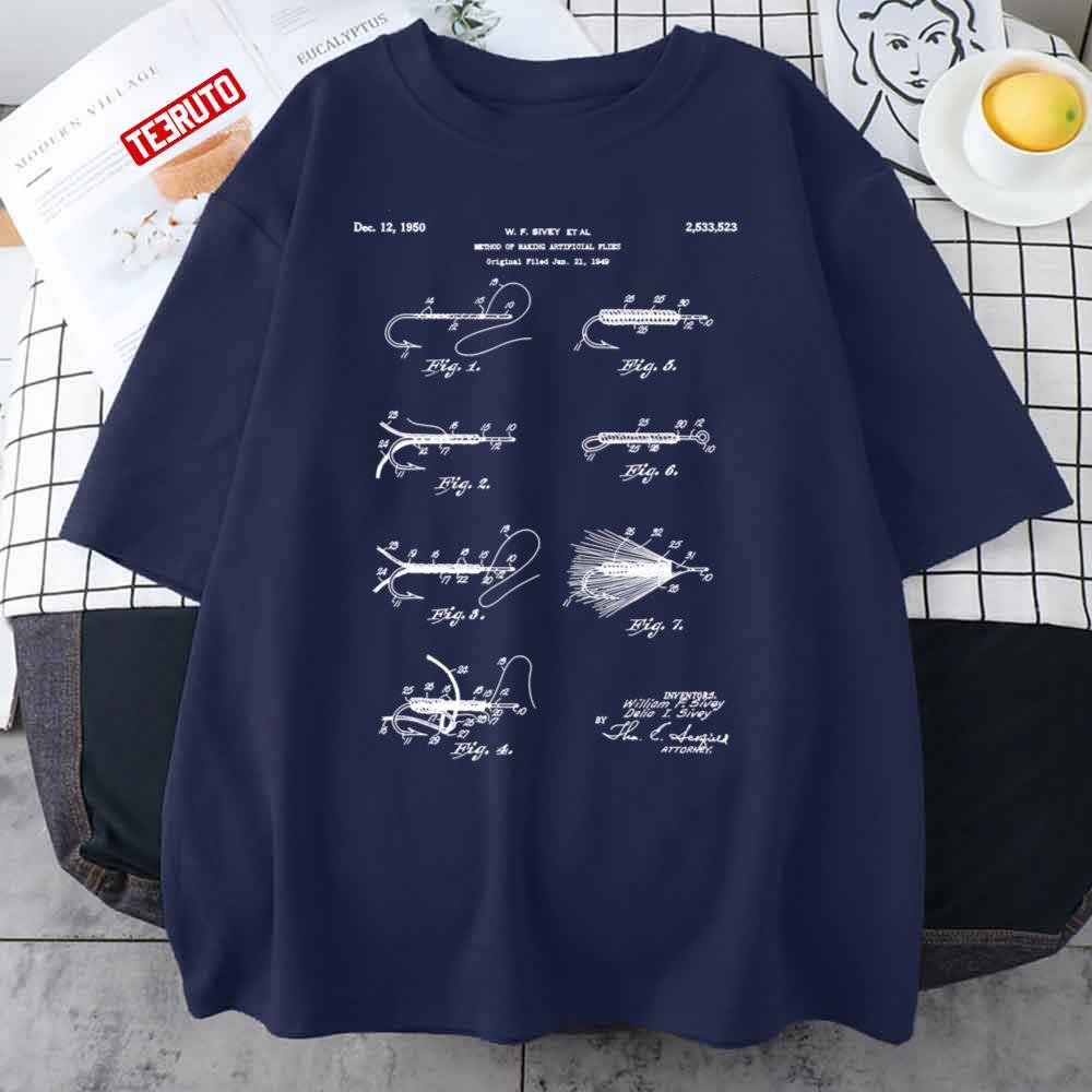Fly Fishing Patent Fisherman Art Blueprint Unisex T-Shirt