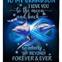 For Grandson Love You To The Moon And Back Trending Fleece Blanket For Grandson From Grandma