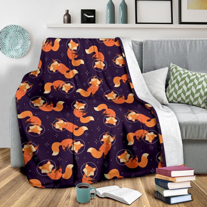 Fox And Star In The Night Sky Premium Comfy Sofa Throw Blanket