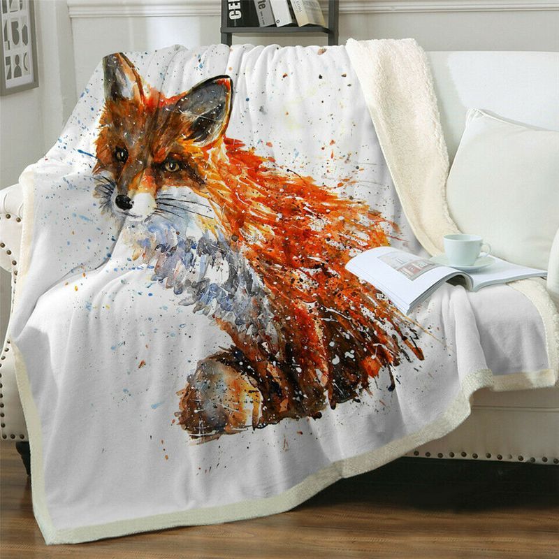 Fox Animal Watercolour Painting Premium Comfy Sofa Throw Blanket
