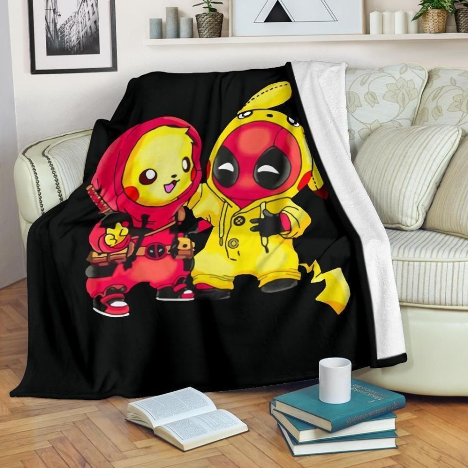 Funny Pikachu Deadpool Change Shirt Fleece Blanket Gift For Fan, Premium Comfy Sofa Throw Blanket Gift