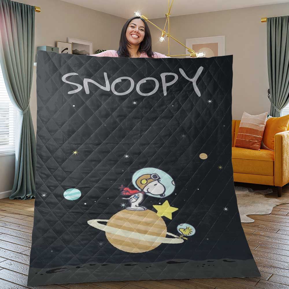 Funny Snoopy Quilt Blanket, Gift For Fan, Peanuts Snoopy Woodstock Quilt Blanket