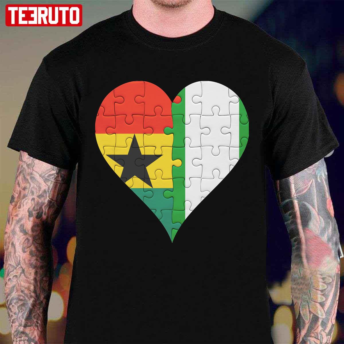 Ghanaian Nigerian Flag United Heart Jigsaw Puzzle Unisex T-Shirt