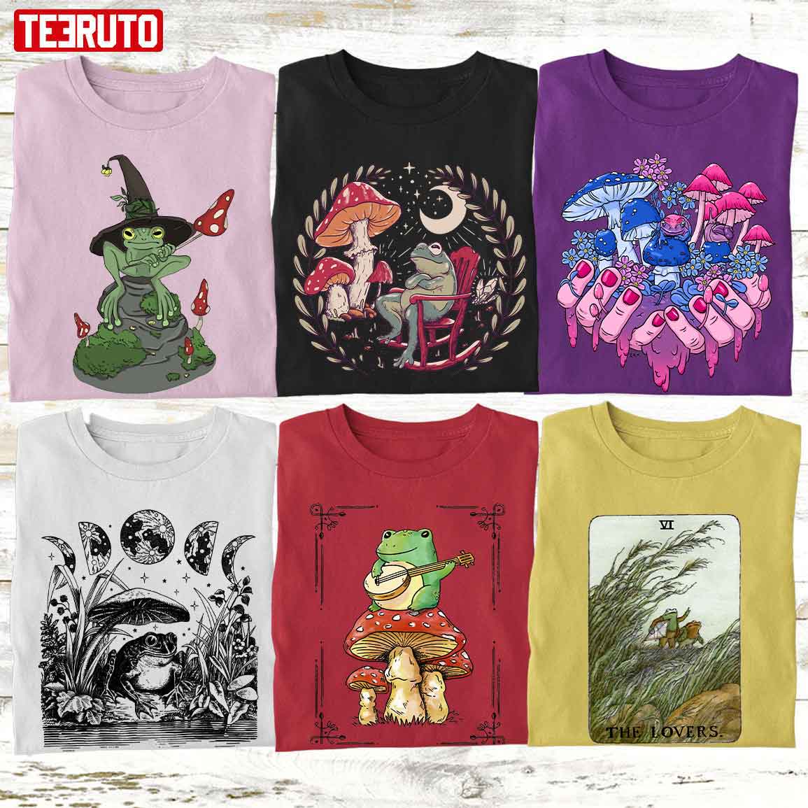Goblincore Aesthetic Cottagecore Frog Chilling Vintage Mushrooms 9 Styles T-Shirts