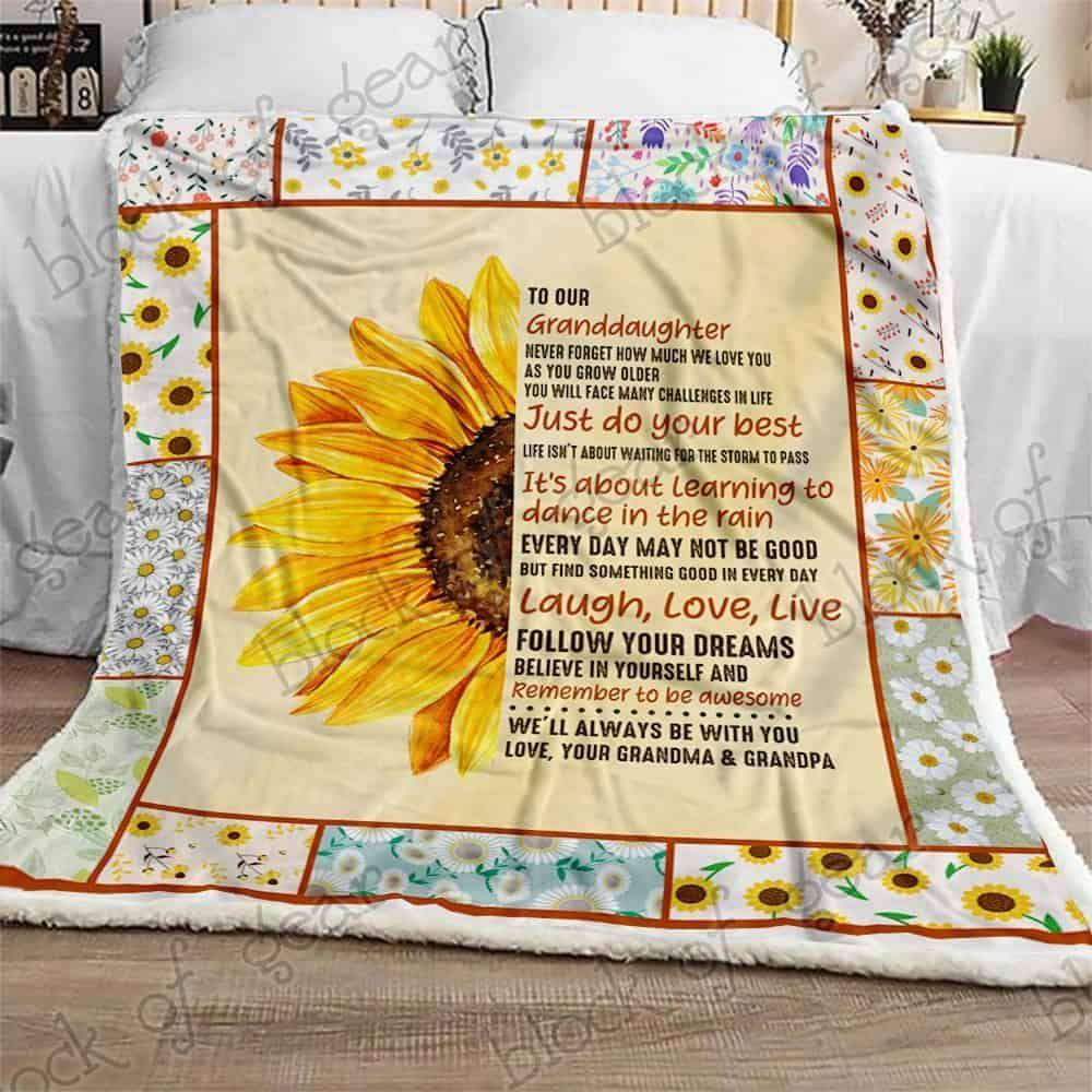Granddaughter Sunflower Fleece Blanket Quilt Blanket Our Sunshine From Grandma Grandpa For Granddaughter Family Blanket
