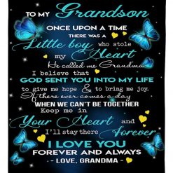 Grandma To Grandson Keep Me In You Heart Butterfly Fleece Blanket Quilt Blanket