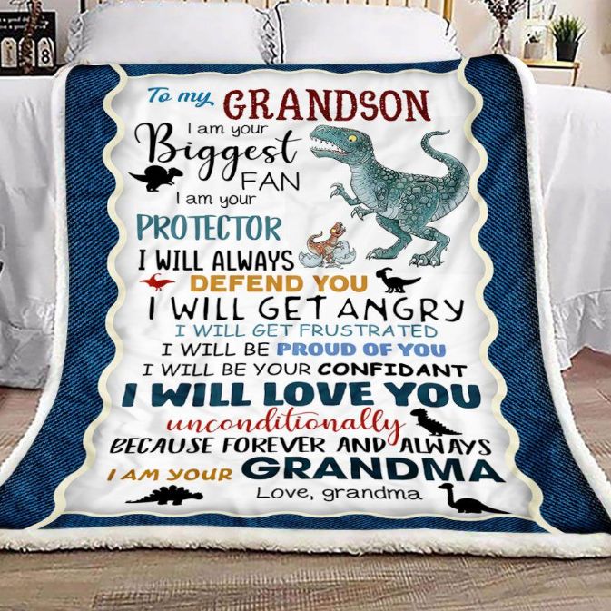 Grandma To Grandson Letter Dinosaur Fleece Blanket Quilt Blanket For Grandson