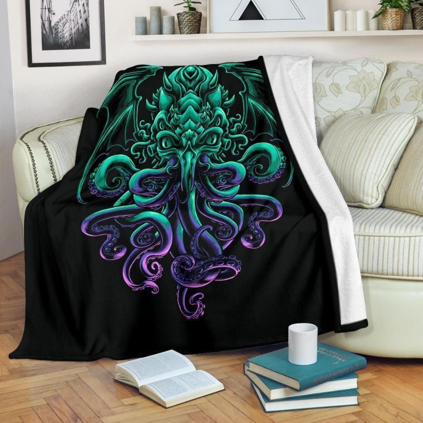 Graphic Demon Octopus Fleece Blanket Gift For Fan, Premium Comfy Sofa Throw Blanket Gift