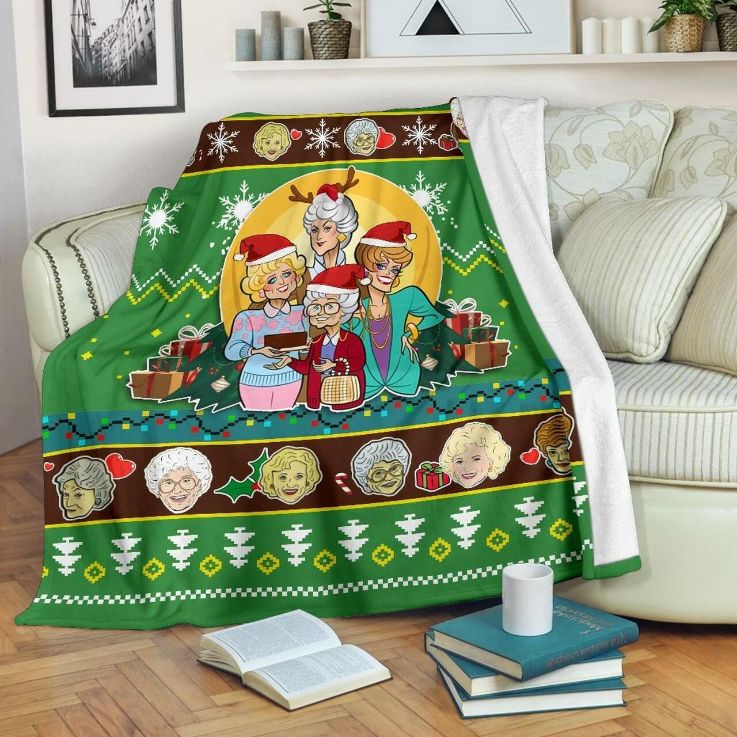 Green Golden Girls Christmas Fleece Blanket Gift For Fan, Premium Comfy Sofa Throw Blanket Gift