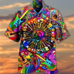 Guitar Love Peace Print Hawaiian Shirt