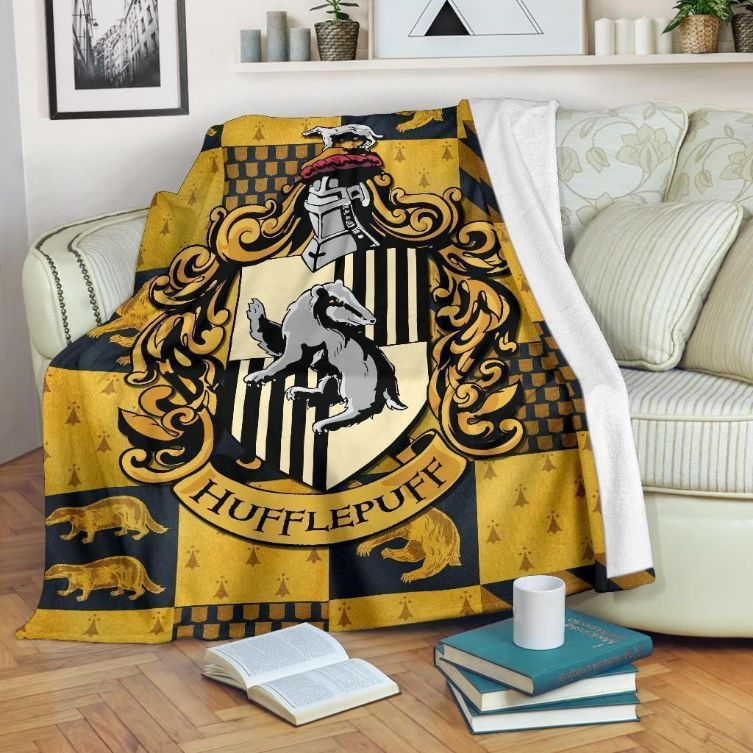 Harry Potter Hufflepuff House Fleece Blanket Gift For Fan, Premium Comfy Sofa Throw Blanket Gift