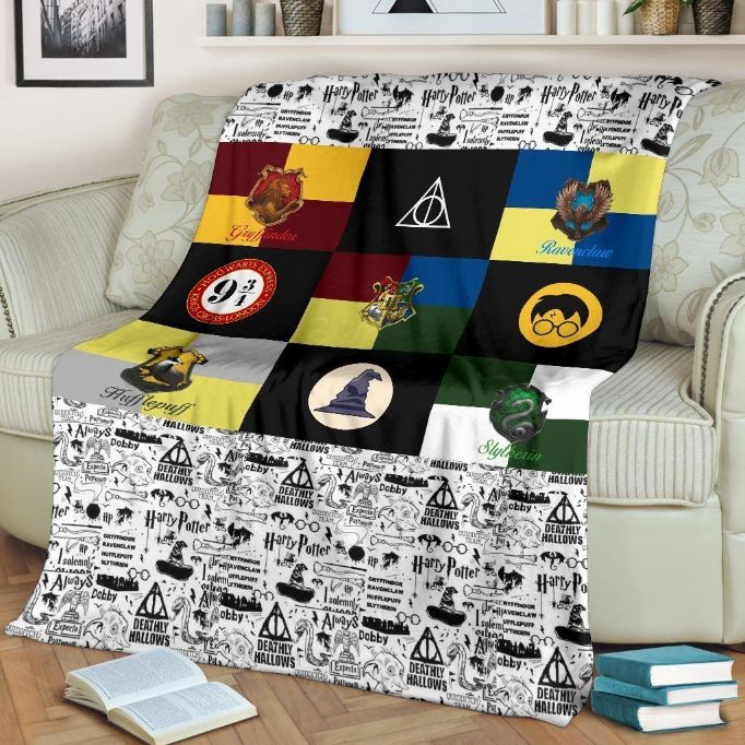 Harry Potter Symbols Best Seller Fleece Blanket Gift For Fan, Premium Comfy Sofa Throw Blanket Gift