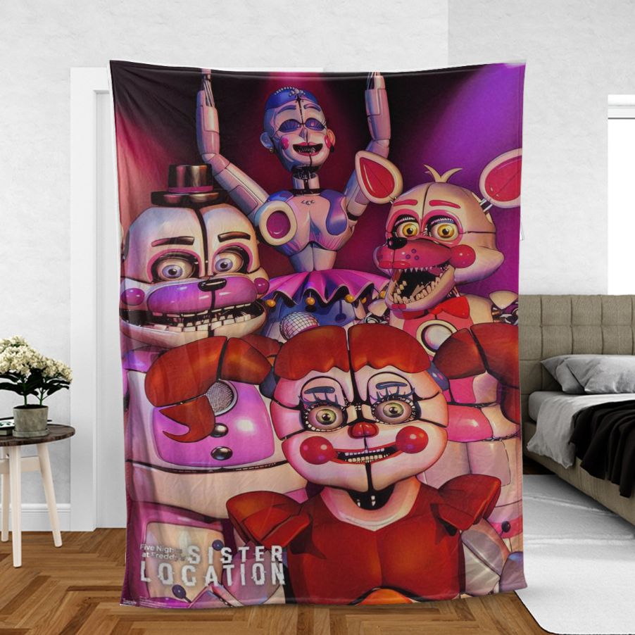 Horror Video Game Fan Gift, Five Nights At Freddy’s Sister Location Comfy Sofa Throw Blanket Gift