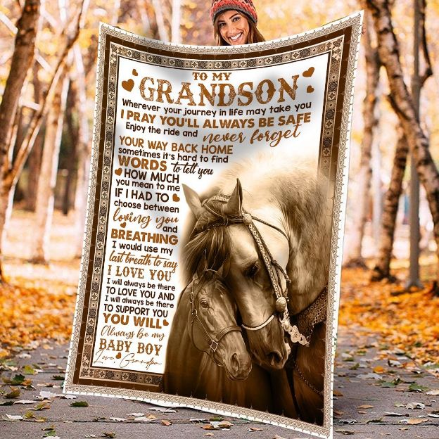 Horse To My Grandson I Pray You’ll Always Be Safe Fleece Blanket From Grandpa To Grandson