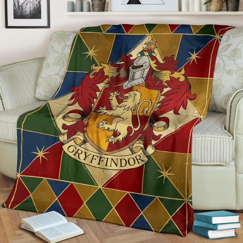 House Badge Gryffindor Harry Potter Fleece Blanket Gift For Fan, Premium Comfy Sofa Throw Blanket Gift