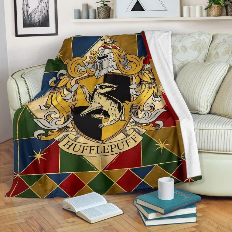 House Hufflepuff Badge Harry Potter Fleece Blanket Gift For Fan, Premium Comfy Sofa Throw Blanket Gift