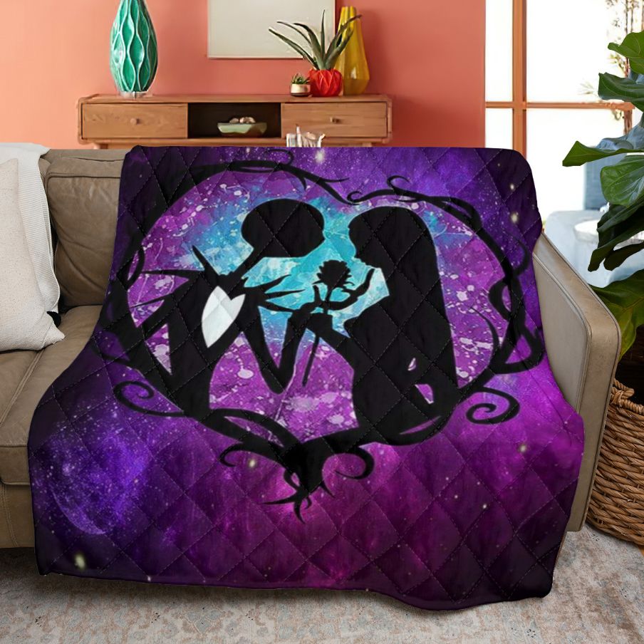 Jack Skellington And Sally Quilt Blanket, Jack Skellington And Sally Together Forever Quilt Blanket