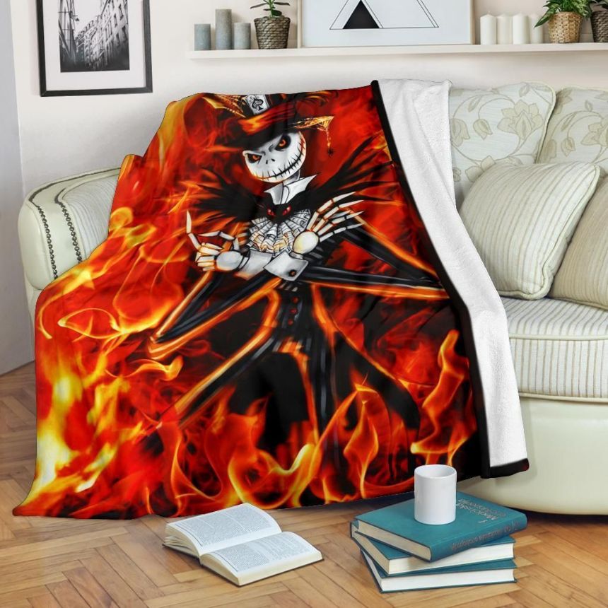 Jack Skellington Fire Fleece Blanket Gift For Fan, Premium Comfy Sofa Throw Blanket Gift