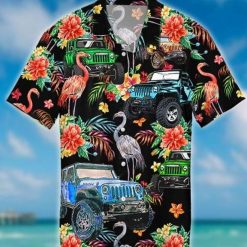 Jeep And Flamingo Print Hawaiian Shirt