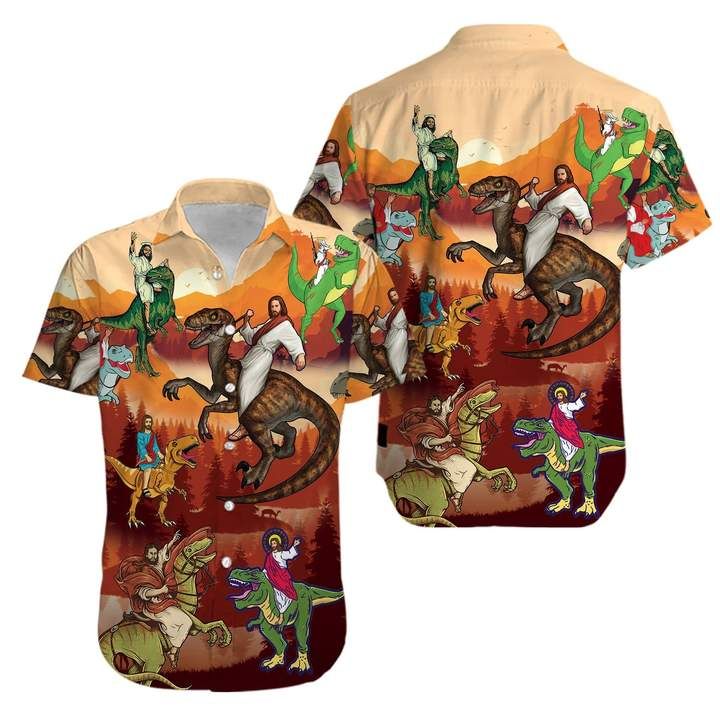 Jesus Rides A Dinosaur Hawaiian Shirt