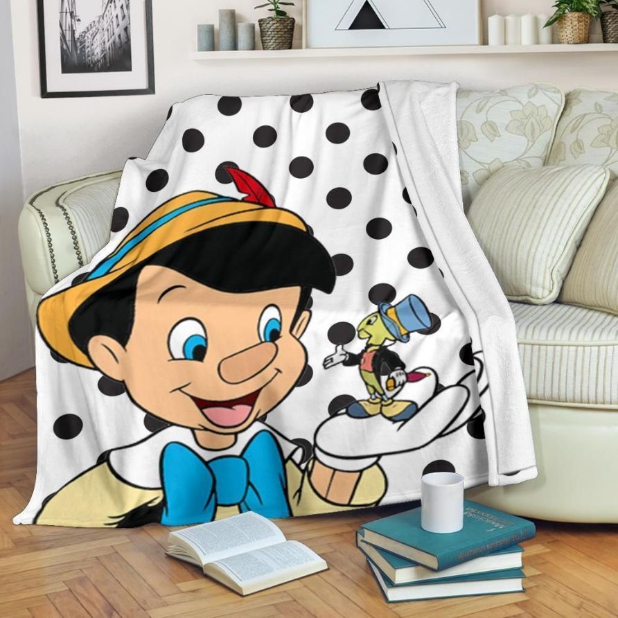 Jiminy Cricket Pinocchio Fleece Blanket Gift For Fan, Premium Comfy Sofa Throw Blanket Gift