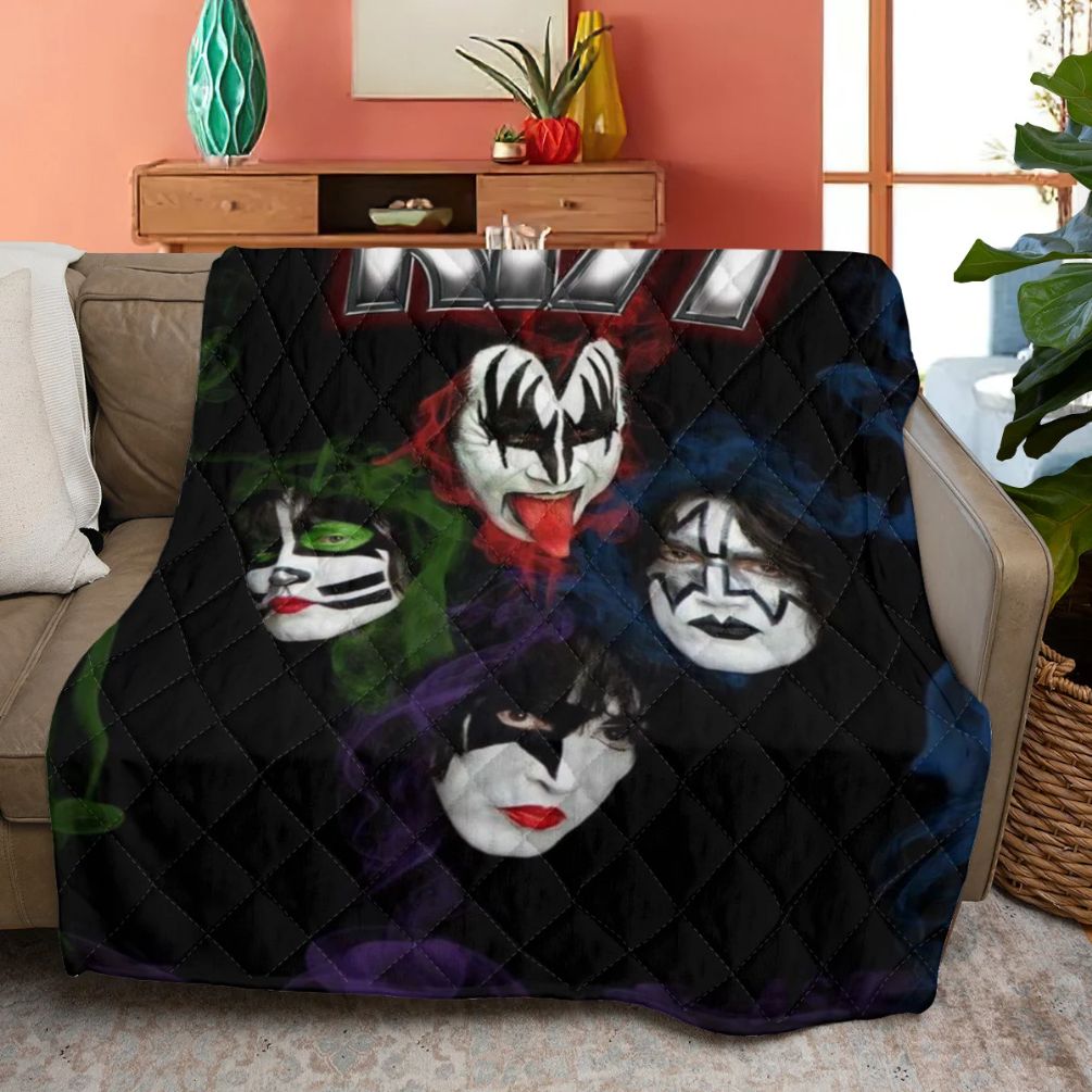 Kiss Music Band Quiltblanket Gift For Fan, Kiss Rock Band Gene Simmons, Paul Stanley, Ace Frehley, Peter Criss Quiltblanket