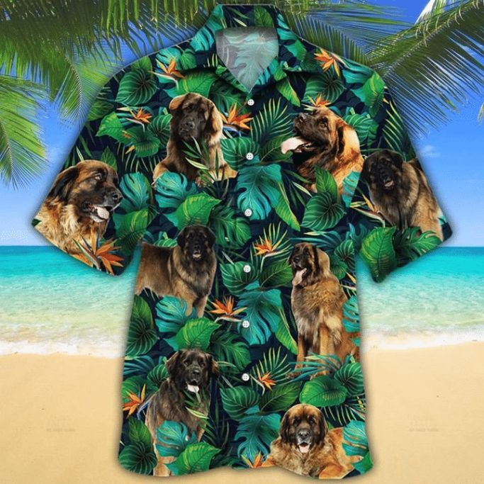 Leonberger Dog Lovers Tropical Leaves Hawaiian Shirt