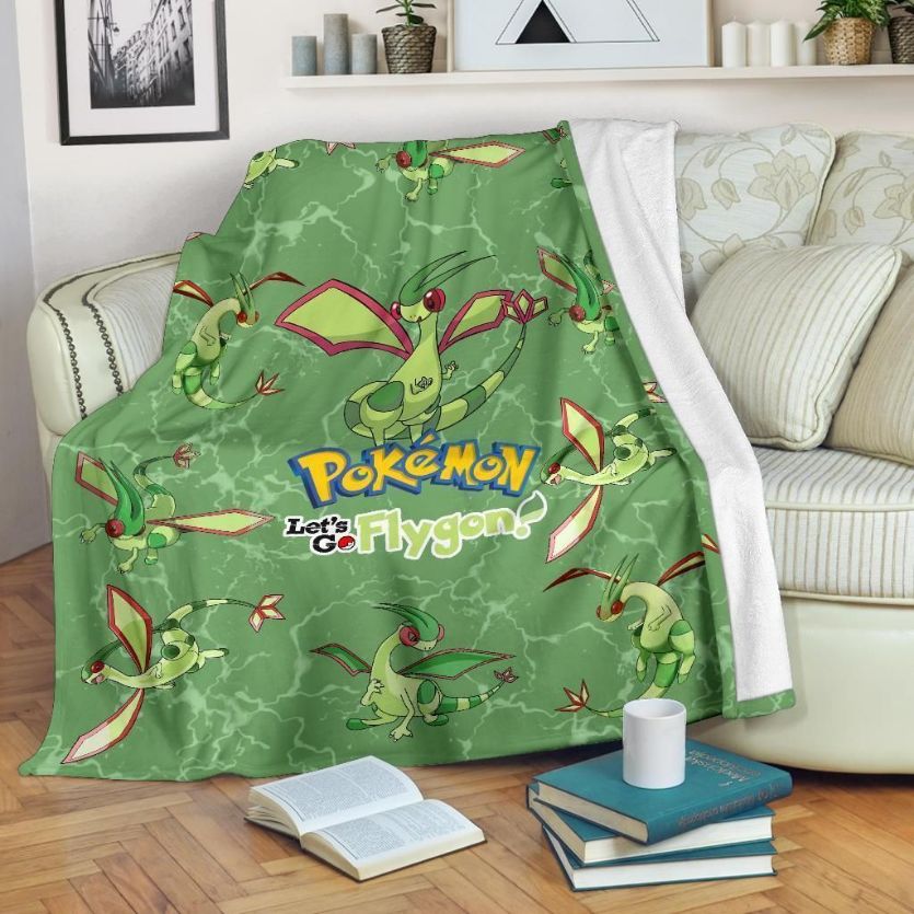 Let’s Go Flygon Pokemon Fleece Blanket Gift For Fan, Premium Comfy Sofa Throw Blanket Gift