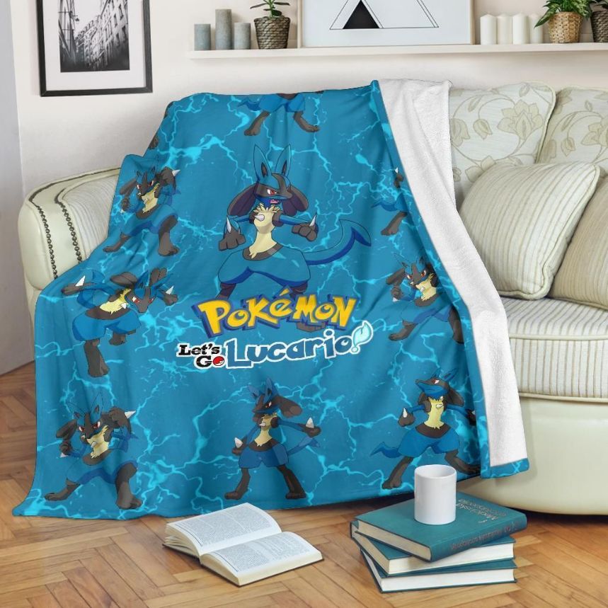 Let’s Go Lucario Pokemon Fleece Blanket Gift For Fan, Premium Comfy Sofa Throw Blanket Gift