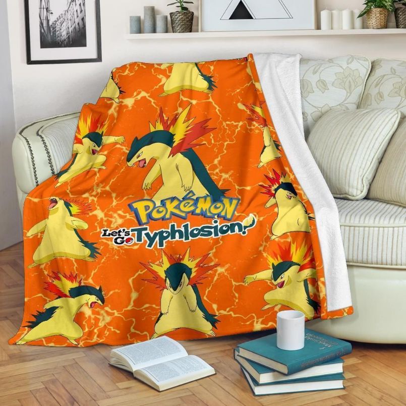 Let’s Go Typhlosion Pokemon Fleece Blanket Gift For Fan, Premium Comfy Sofa Throw Blanket Gift