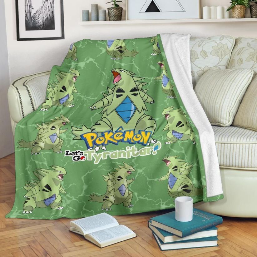 Let’s Go Tyranitar Pokemon Fleece Blanket Gift For Fan, Premium Comfy Sofa Throw Blanket Gift