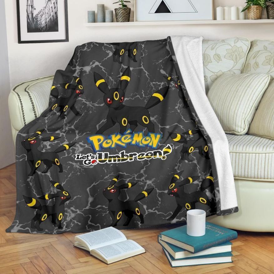 Let’s Go Umbreon Pokemon Fleece Blanket Gift For Fan, Premium Comfy Sofa Throw Blanket Gift