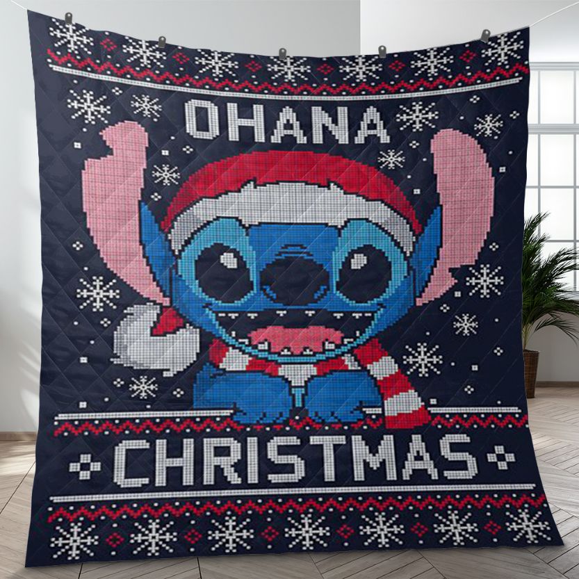 Lilo And Stitch Christmas Fan Gift, Stitch Santa Claus Gift, Ohana Christmas Quilt Blanket