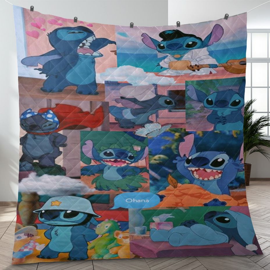 Lilo And Stitch Fan Gift, Funny Stitch Gift, Stitch As Elvis Quilt Blanket