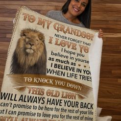 Lion To My Grandson Never Forget I Love U Grandpa Fleece Blanket Quilt Blanket For Grandson