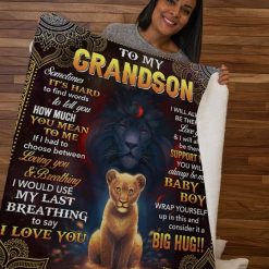 Lion To My Grandson Sometimes It’s Hard Grandpa Fleece Blanket Quilt Blanket For Grandson