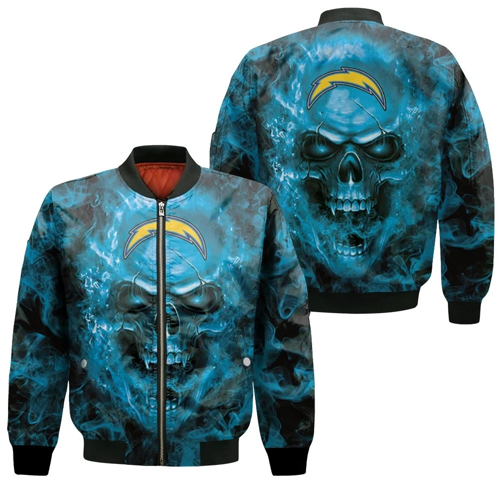 Los Angeles Chargers Nfl Fans Skull Bomber Jacket