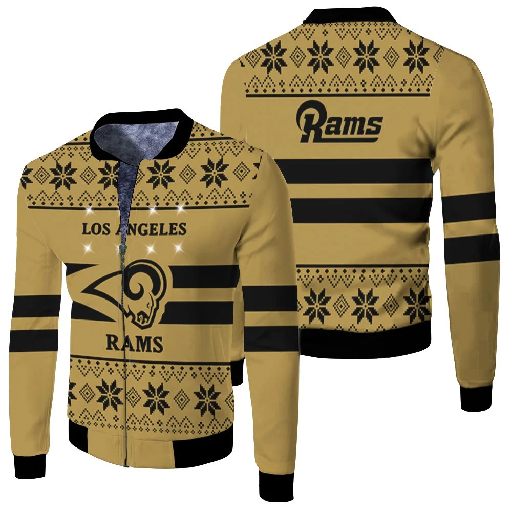 Los Angeles Rams Light Up Ugly Sweater Jersey Fleece Bomber Jacket