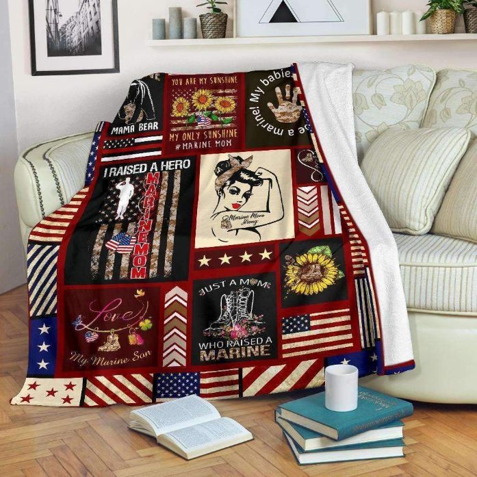 US Marine Corps Mom Keep Calm And Love Your Marine Quilt Fleece Blanket 