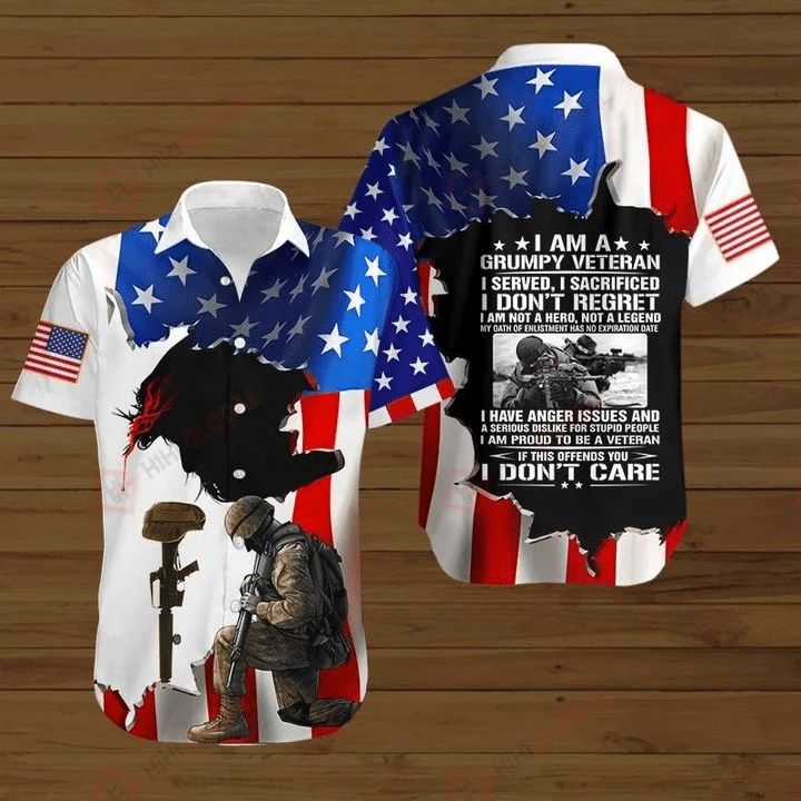Memorial Day American Flag I Am A Grumpy Veteran I Seved I Sacrificed I Don’t Regret Hawaiian Shirt