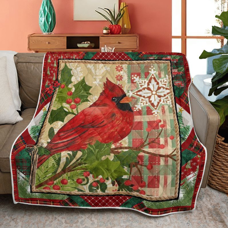 Merry Christmas Cardinal Fan Gift, Christmas Cardinal Quilt Blanket