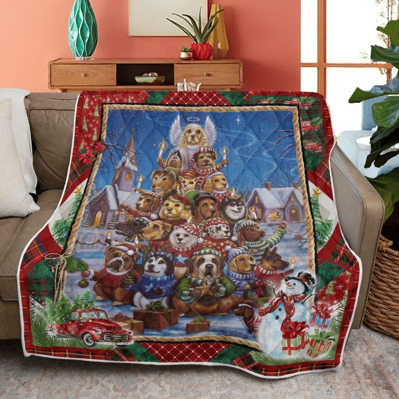 Merry Christmas Quilt Blanket, Christmas Gift, Canine Christmas Tree Quilt Blanket