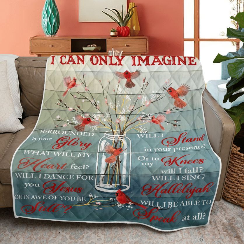 Merry Christmas Quilt Blanket, Christmas Gift,  Cardinal Christmas I Can Only Imagine Quilt Blanket