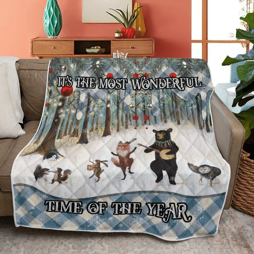Merry Christmas Quilt Blanket, Christmas Gift, Christmas It’s The Most Wonderful Time Of The Year Quilt Blanket