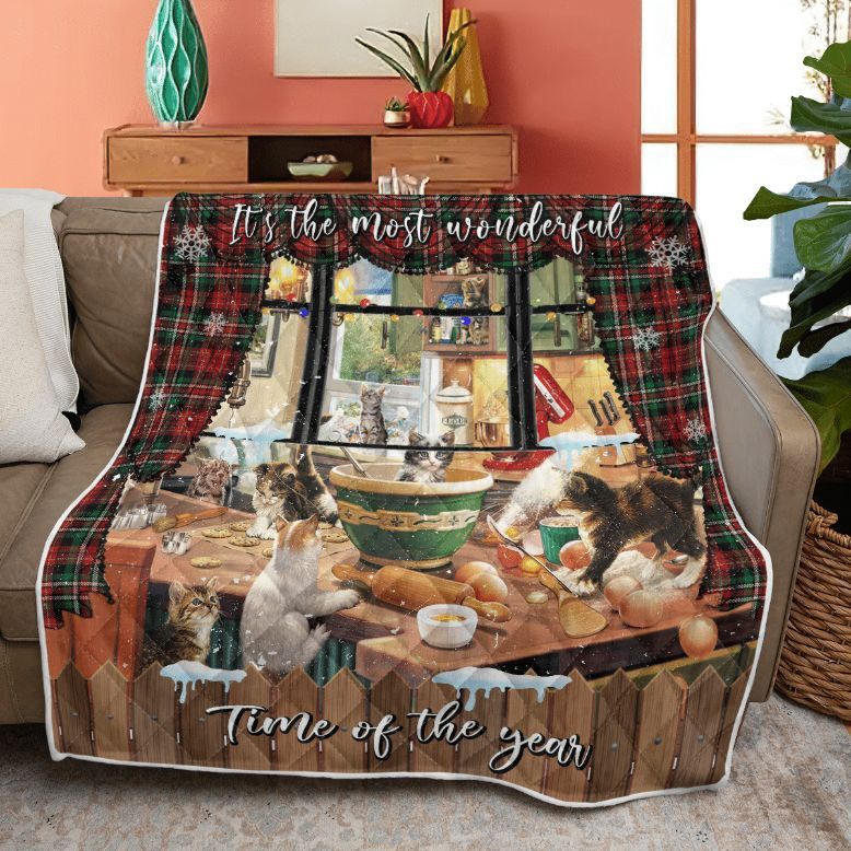 Merry Christmas Quilt Blanket, Christmas Gift, Christmas Night Animals Beside The Window Quilt Blanket