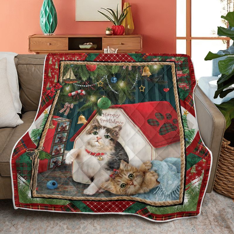 Merry Christmas Quilt Blanket, Christmas Gift, Happy Pawliday Quilt Blanket