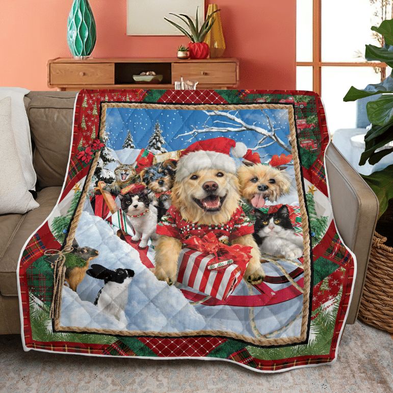 Merry Christmas Quilt Blanket, Christmas Gift, Here We Come Quilt Blanket